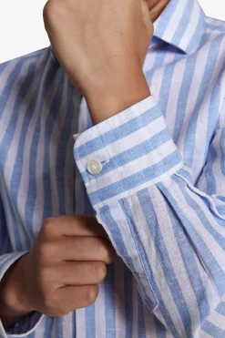 KIDS Light blue striped linen blend shirt