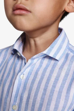 KIDS Light blue striped linen blend shirt