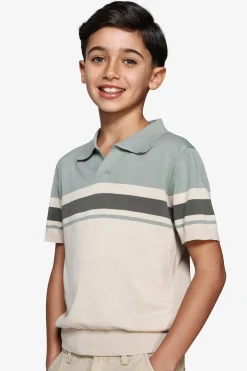 KIDS Light green striped knit polo