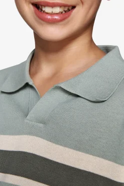 KIDS Light green striped knit polo