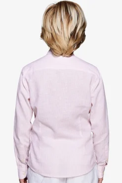 KIDS Pink striped mandarin collar linen blend shirt