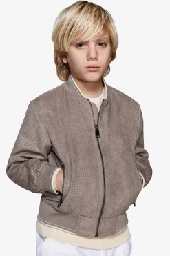 KIDS Taupe perforated ecosuede bomber jacket