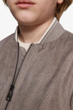 KIDS Taupe perforated ecosuede bomber jacket