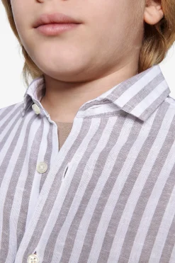 KIDS Taupe striped linen blend shirt