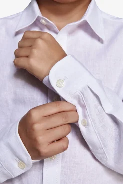 KIDS White relaxed linen blend shirt