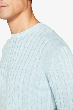 Light blue braided flat rib crewneck sweater