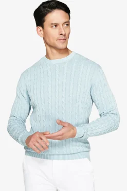 Light blue braided flat rib crewneck sweater