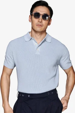 Light blue corn stitch polo shirt
