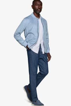 Light blue ecosuede full zip bomber jacket