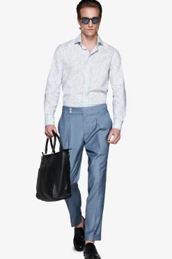 Light blue floral print linen blend shirt