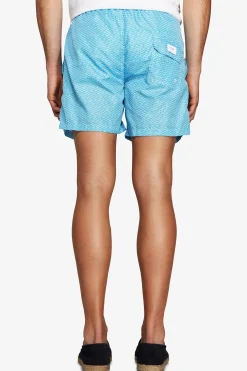 Light blue geometric print swim trunks