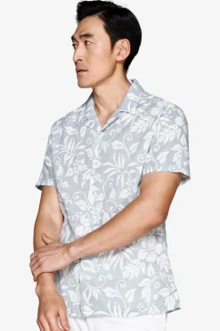 Light blue linen blend Hawaiian shirt