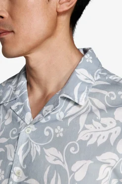 Light blue linen blend Hawaiian shirt