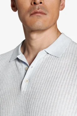 Light blue linen blend knit polo shirt