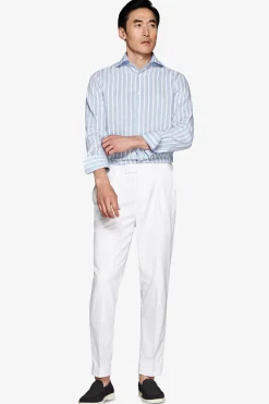 Light blue linen blend striped shirt