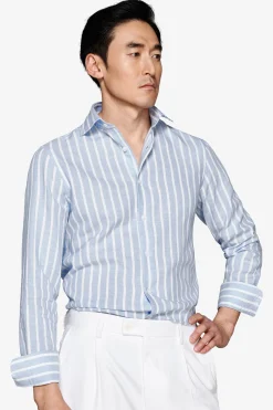 Light blue linen blend striped shirt