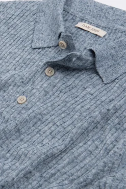 Light blue melange flat rib knit polo
