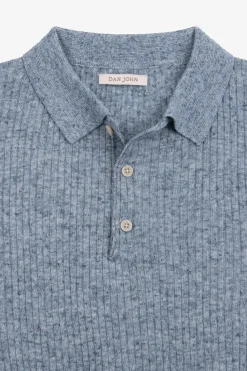 Light blue melange flat rib knit polo