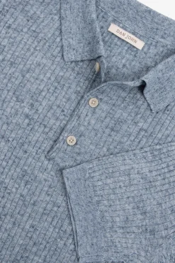 Light blue melange flat rib knit polo