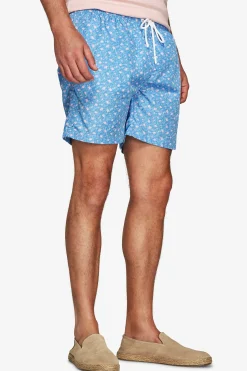 Light blue micro floral print swim trunks