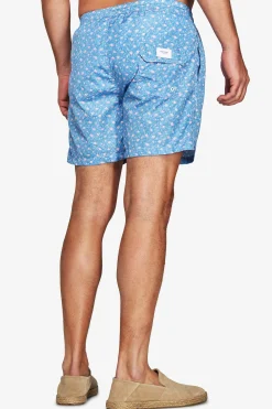 Light blue micro floral print swim trunks