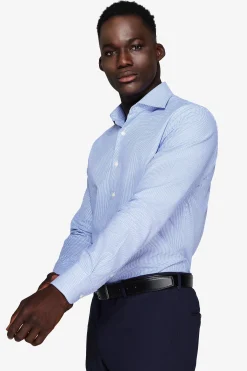 Light blue micro Pied de Poule shirt