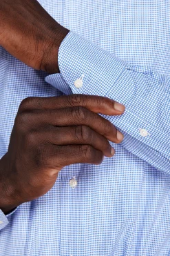 Light blue micro Pied de Poule shirt