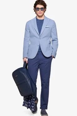 Light blue peak lapel textured blazer
