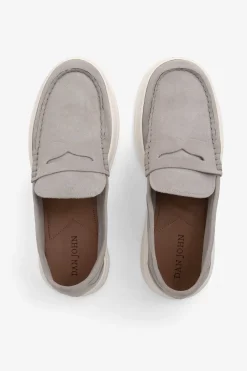 Light gray suede loafers