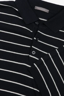 Navy contrasting stripes knit polo shirt