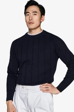 Navy flat rib crewneck sweater