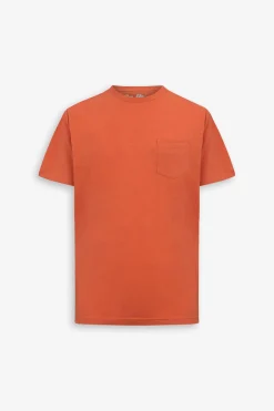 Orange crew-neck T-shirt with chest pocket