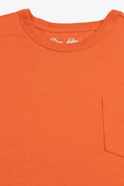Orange crew-neck T-shirt with chest pocket