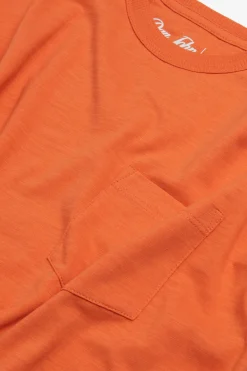 Orange crew-neck T-shirt with chest pocket
