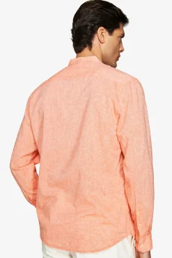 Orange linen blend mandarin collar shirt