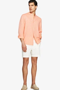 Orange linen blend mandarin collar shirt
