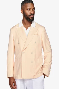 Peach Herringbone double-breasted blazer