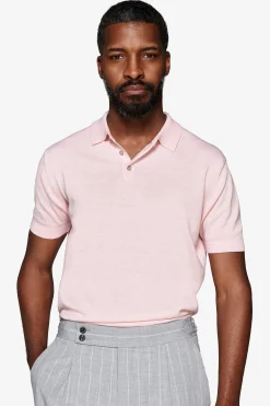Pink cotton basic knit polo shirt