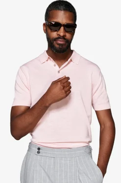 Pink cotton basic knit polo shirt