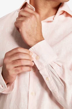 Pink floral print linen blend shirt