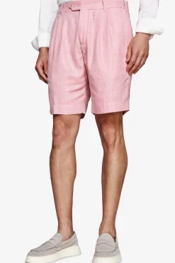Pink linen blend Bermuda shorts with pleats