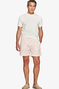 Pink striped seersucker swim trunks
