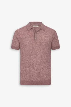 Red melange flat rib knit polo
