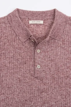 Red melange flat rib knit polo