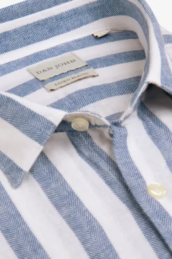 Royal blue linen blend striped shirt