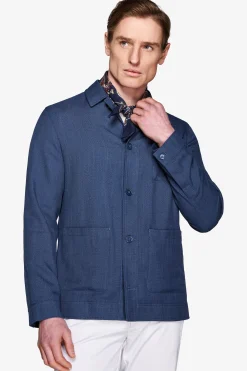 Royal blue linen blend textured overshirt