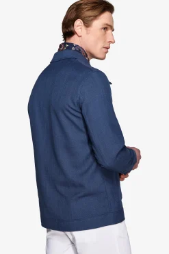 Royal blue linen blend textured overshirt