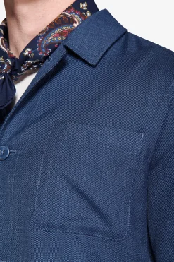 Royal blue linen blend textured overshirt