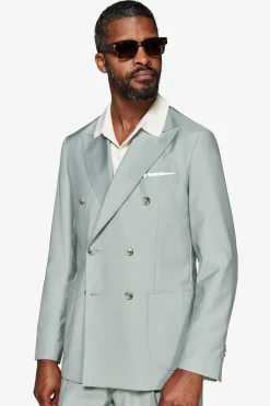 Sage double-breasted twill blazer