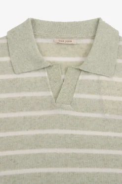 Sage melange striped knit polo